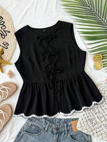 Camiseta de gasa con estampado para mujer para vacaciones de primavera/verano - Negro - Ver 8