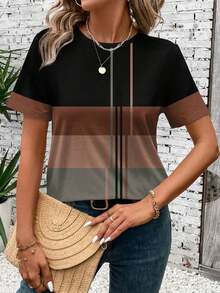 Camiseta holgada de manga corta con cuello redondo y gráfico de corazón minimalista casual para mujer, adecuada para primavera/verano, Día de San Valentín, Carnaval - Camiseta gráfica linda con diseño de corazón, casual - Multicolor 5 - Ver 7