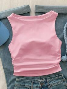 Camiseta de tirantes de algodón puro blanco, primavera/verano - Rosa vieja - Ver 1