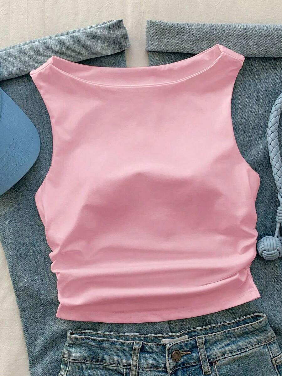 Camiseta de tirantes de algodón puro blanco, primavera/verano - Rosa vieja - Ver 1