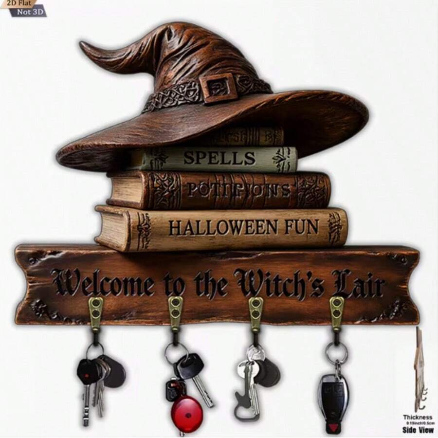 Đồ trang trí Halloween hình phù thủy Warner Bros. 2D, móc khóa gỗ đa năng với 4 móc kim loại, thích hợp trang trí tường, hiên nhà, phòng ngủ, biệt thự và nhà cửa quanh năm. - Nhiều màu - Xem 1