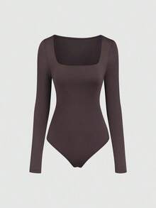 Sweetro Set de 3 bodys de manga larga para mujer en color albaricoque, marrón café y negro, de ajuste ceñido y estilo minimalista y versátil para el día a día - Multicolor 5 - Ver 4