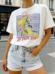 Graphic Tee With Construction Graphic And Lettering, Graphic Blouses For Women - 白色 - 查看 4
