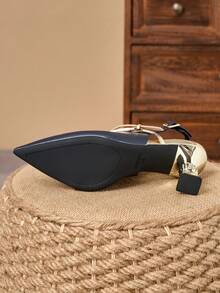 WHDXY Navy Blue Pointed Toe Backless High Heel Shoes, Metal Buckle Asymmetric Heel Sandals, Suitable For Suits/Dresses Daily Wear - Navy Blue - View 7