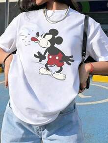 Unisex Disney Goofy Mickey Tee, Retro Cartoon Print, Casual Fit, Fun & Nostalgic For All. - 白色 - 查看 3