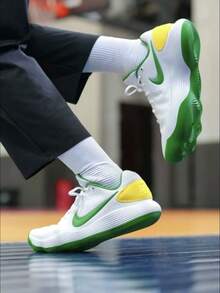 Nike Hyperdunk 2017: Giày bóng rổ cổ thấp đa năng, thoải mái, tăng cường độ bám (Trắng/Xanh lá cây) - Trắng Xanh - Xem 1