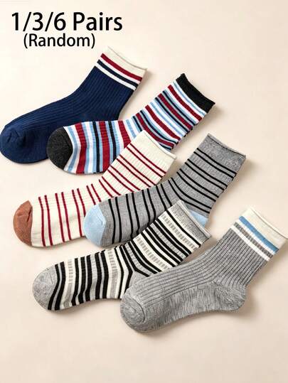 1/3/6 Pairs Women's Colorblock Striped Pattern Socks, Comfortable Minimalist Non-Slip Casual Crew Socks, Suitable For School, Commute, Leisure, Vacation, Holiday Gifts