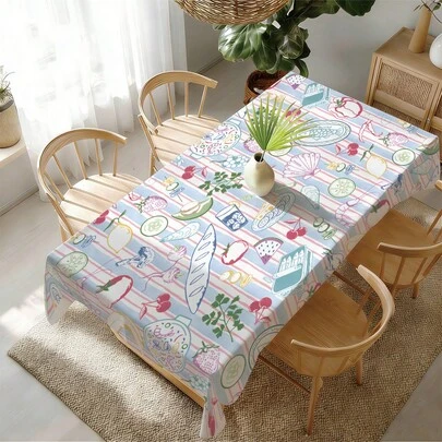 Toalha de mesa estilo mediterrâneo com estampa de frutas em aquarela, estampa de cerejas e limões em aquarela, 140 x 220 cm / 140 x 180 cm / 140 x 140 cm / 90 x 140 cm, tecido de poliéster, impermeável e resistente a manchas, ideal para piqueniques, acampamentos, festas, buffets, decoração de casa, decoração de mesa de jantar e projetos DIY.