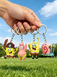 SpongeBob SquarePants 方形褲2D鑰匙圈套組，4款卡通角色吊環（方形褲海盜、派屈克、方形褲與蝸牛），適用於鑰匙、包包與背包的吊飾配件，適合粉絲禮物與派對贈品 - 鑰匙鏈 - 查看 1