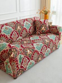 1pc Paisley Print Sofa Cover (Including 1pc Pillow Case), Dust-Proof And Dirt-Resistant, Elastic Full Coverage Sofa Protector, Living Room Home Decor, Fits 1/2/3/4 Seater Sofa, All Season, Machine Washable - Coffee Brown - View 8