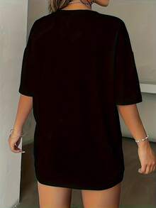 Camiseta de manga corta con estampado BELIND, cuello redondo y talla grande. - Negro - Ver 4