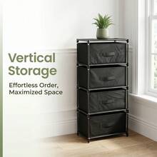 Clothes Organiser For Wardrobe Chest Of Drawers For Bedroom, 4 Drawer Fabric Storage Unit, Slim Tall Storage Tower With Metal Frame & Easy Pull Handles - Black, 4-tier - View 2