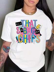 Camiseta Estampada para Mujer - Camiseta Casual de Manga Corta con Cuello Redondo y un Clásico Estampado de Papas Fritas, Lavable a Máquina, Adecuada para Fiestas Temáticas, Uso Diario y Looks de Estilo Vintage, Ropa Fresca de Verano - Blanco - Ver 8