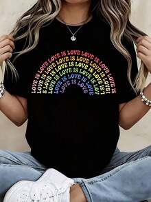 Camiseta Unisex con Estampado de Arcoíris "Love Is Love", Camiseta Casual de Manga Corta para Mujeres y Hombres, Ropa para el Día del Orgullo, Camiseta Cómoda de Algodón Suave - Negro - Ver 3
