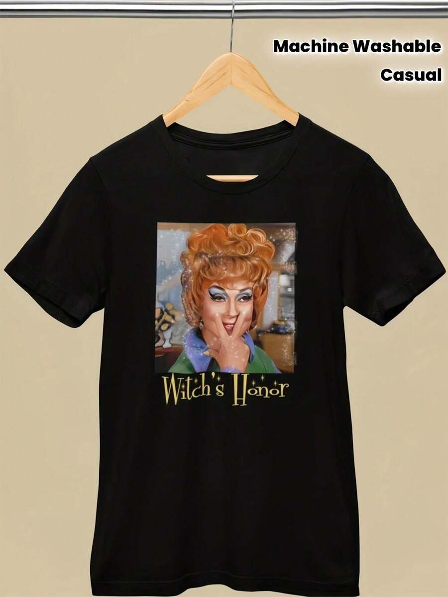 Una camiseta unisex con el icónico estampado de la cara de Agnes Moorehead de la cautivadora serie de televisión "" - la Bruja de Endora.Suave, esencial para el estilo casual urbano, adecuada para todas las estaciones, versátil y perfecta para Halloween.playeras de hombre playeras oversize de mujer y2k camisa de mujer camisa blusa casual mujer blusa elegante mujer ofertas - Negro - Ver 1