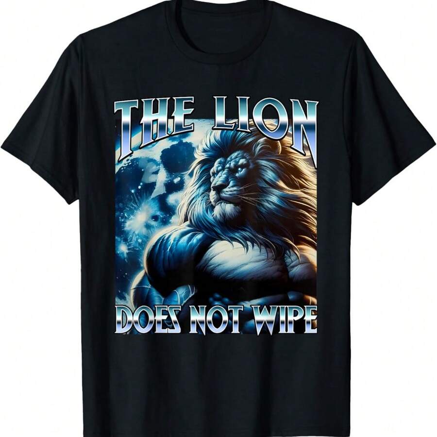 The Lion Does NOT Wipe Meme Funny Cringe Unhinged Bootleg T-Shirt - Black - View 1