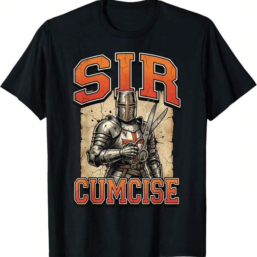 Funny Pun Knight Medieval Meme Circumcision Sir Cumcise T-Shirt - Negro - Ver 1