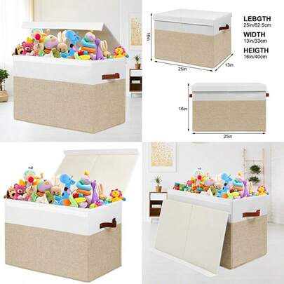 Gowee - Caja grande de almacenamiento de juguetes con tapa, cesta organizadora de juguetes resistentes con divisores para niños, niñas, guardería, clóset, recámara, sala de juegos de 25 x 13 x 16