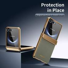 VIETAO 電鍍材質人造皮革全包覆保護手機殼，適用於 Galaxy Z Flip 8 7 6 5 Flip6 Flip5，附鋼化玻璃螢幕保護貼手機殼 - 棕灰色 - 查看 8