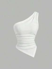Blusa minimalista asimétrica de unicolor para mujer - Multicolor - Ver 3