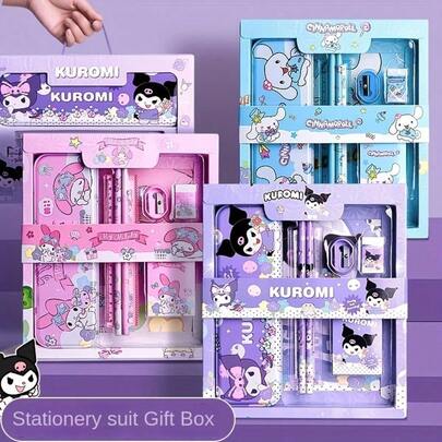 SANRIO Bộ dụng cụ viết đa năng 6 món với chủ đề Giai điệu và Quế, cung cấp các dụng cụ viết và sửa chữa như bút chì, tẩy, thước kẻ, đồ dùng học tập cho học sinh, quà tặng văn phòng phẩm, đồ dùng văn phòng hoàn hảo, quà tặng ngày lễ và hộp quà sinh nhật.