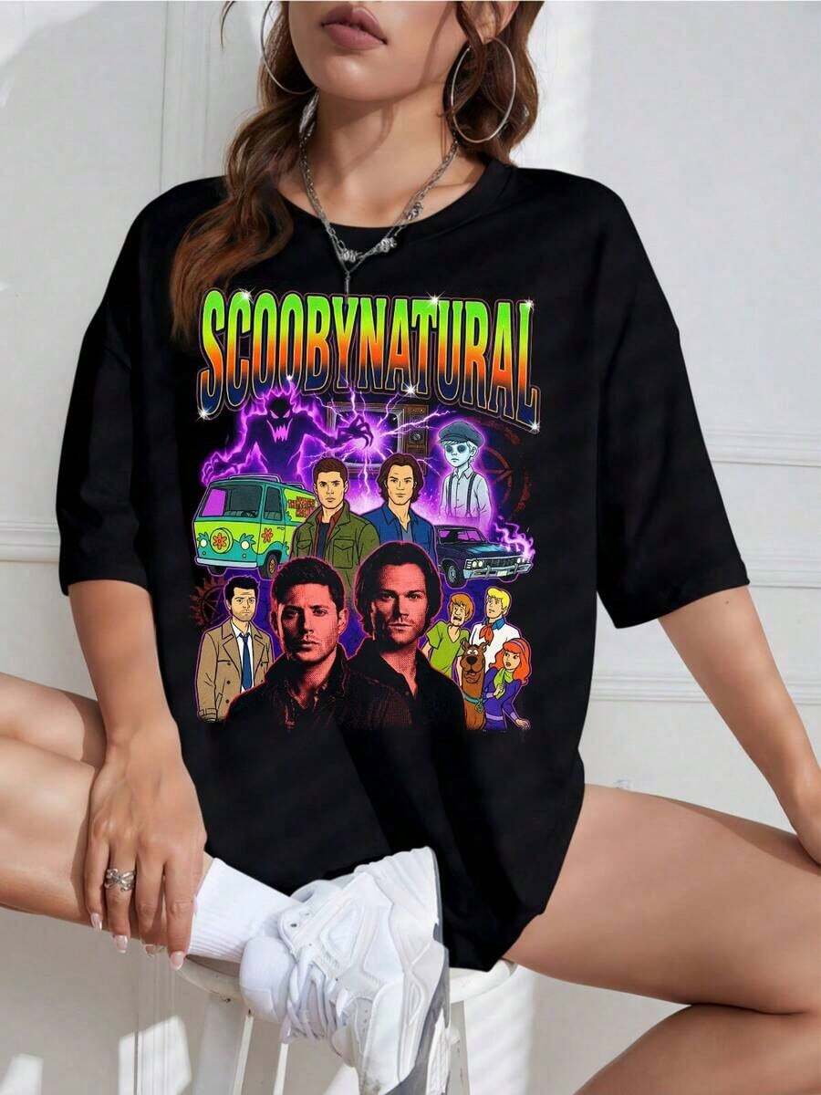 Camiseta Unisex con Estampado de Serie de TV, Cuello Redondo, Manga Corta, Diseño Casual, Ideal para Fans - Blanco - Ver 1