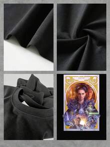 Inspirada en una épica batalla galáctica que muestra héroes con espadas de luz, energía cósmica y símbolos dorados que evocan poder y esperanza camiseta de mujer  cómoda y moderna perfecta para atuendos casuales - Negro - Ver 4