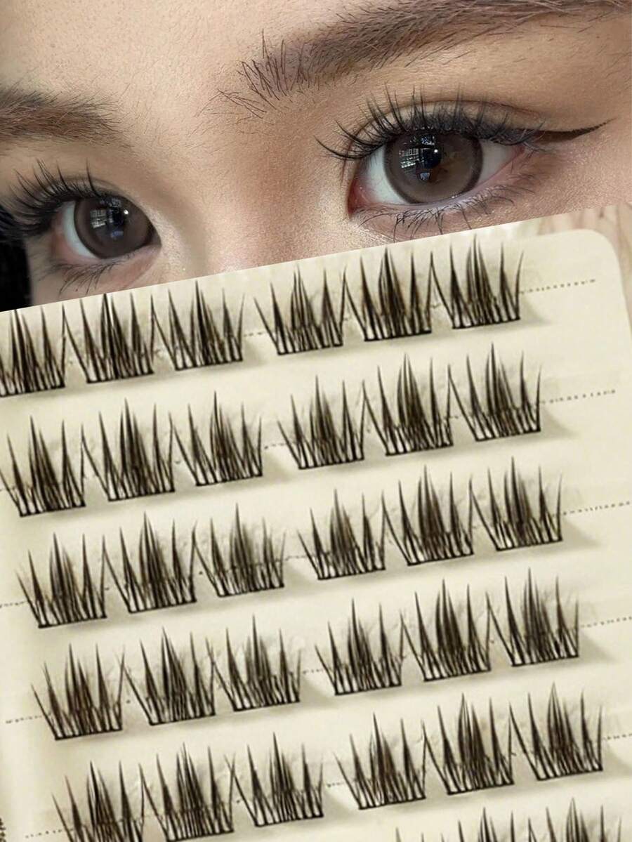 60pcs Glue-Free Sweet Camellia Flower False Eyelashes, Natural & Realistic Fairy Single Cluster Segmented Slouchy 3-Step Lashes, Super Soft & Natural, Suitable For Everyday, Date, Party, Beginner Friendly, Travel Essential (Random Bottom Card) - C - View 1