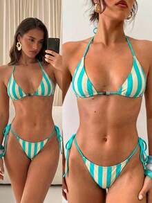 Conjunto de bikini de 2 piezas con estampado de lunares, traje de baño sexy para fiestas y festivales de música, atuendo de playa para vacaciones de mujer - Multicolor 3 - Ver 6