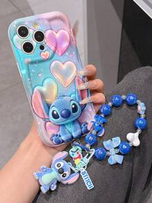 Disney Has Authorized, Phone Case - Chain Set, The Stitch Lilo & Stitch 3D Phone Case Plus A Silicone 3D Stitch Bracelet With Metallic Ring Removable Bracelet, Stitch And Angel Pattern, Compatible With Iphone17/16/15/14/13/12/11/XS/XR/X Plus Pro Max, A Stylish Cartoon Phone Case, The Perfect Gift Choice, Phone Protection, Durable Phone Cover, Great Gift For Friends And Family. - trắng - Xem 2
