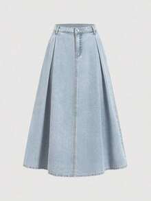Falda vaquera azul larga y holgada de estilo casual para mujer, ideal para Puerto Rico, oficina, San Valentín, estilo de los 90, primavera, faldas vaqueras, vaquera, Renacimiento, trabajo - Lavado ligero - Ver 6