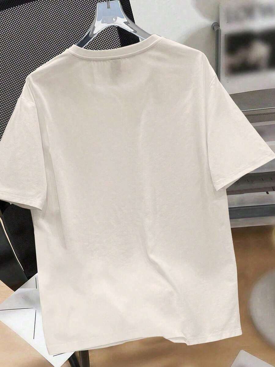Retro Star Print T-Shirt, Graphic Tee - 杏 - 查看 1