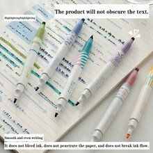 6/1pc Set. 12 Colors Dual-Tip Fluorescent Markers. Triangular Easy-Grip Barrel. Office Grade, Suitable For Drawing, Marking And Fluorescent Highlighting. Student/School Drawing Pens. Student Stationery Set. Pens. Office Supplies. - Double-ended Highlighter - View 7
