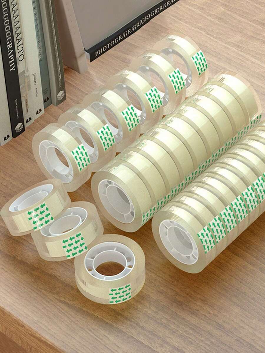 10 Rolls High Quality Clear Adhesive Tape, Suitable For Gift Wrapping, Stationery And Office Supplies, Crafts And Household Use, Compatible With Tape Dispenser, Office Desk Accessories, School Supplies And Essentials