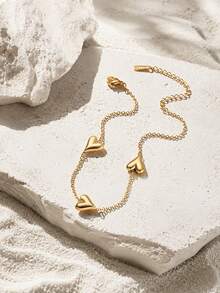 Tobillera de acero inoxidable chapada en oro de 18K con corazón 3D inflado para mujeres y damas, resistente al agua, sin manchas, joyería de moda para pies para vacaciones de verano en la playa, regalo - Vacaciones de vacaciones - Ver 6