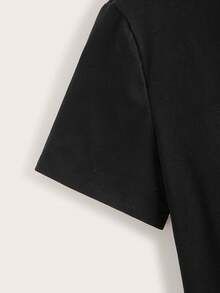 Camiseta de manga corta negra con estampado de corazón y leopardo, 100% algodón, top moderno y versátil para mujer, corte holgado informal, adecuada para uso diario. - Negro - Ver 4