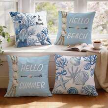4pcs/Set Ocean Coral & Shell Pattern Pillow Cover, Single-Sided Printed Cushion Cover, Suitable For Living Room, Bedroom, Home Decor, All Seasons - Multicolor - View 10