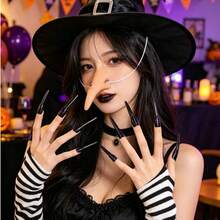 Witch Costume Accessories Set - Long Nose Mask And Black Witch Claw Fake Nails, Suitable For Halloween, Cosplay, Theme Parties And Horror Outfits - Multicolor - View 1