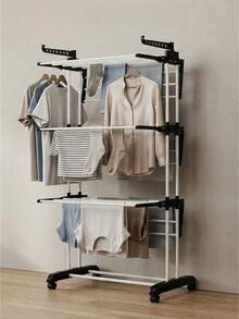 Extra Large Capacity Clothes & Underwear Drying Rack, Vertical Foldable, Black And Blue, Suitable For Balcony And Laundry Room, Free-Standing, Vertical Drying Rack, Foldable Stainless Steel Drying Rack, Mobile Drying Rack With 4 Wheels, Drying Rod, Drying Rack, 4-Tier Drying Rack, With Wheels, Adjustable Width, Foldable Side Wings, Drying Rack - Multiple Specifications - View 15