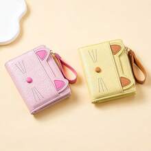 Cute Cat Shape Coin Purse Wallet, Multi Slot Short Card Holder, Compact Portable Daily Carry Pouch, Sweet Stylish Gift For Girls And Women Friends - Purple - View 4