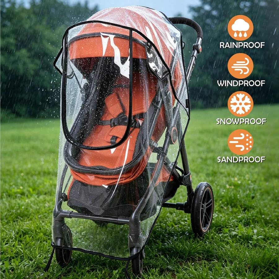 1 pieza Cubierta de lluvia para cochecito de bebé, alta transparencia, ventana frontal en forma de U, transpirable de doble lado, impermeable, a prueba de viento, ligera, universal para todas las estaciones - transparente - Ver 1