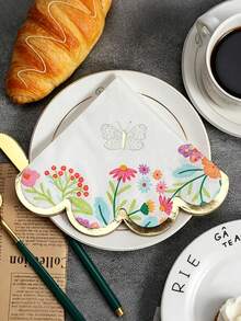 20 Sheets Floral Butterfly Golden-Embossed Napkins, Embossed Floral Butterfly Napkins, Irregularly Shaped Floral Butterfly Napkins With Ruffled Edges, Disposable Elegant Cocktail Napkins, Suitable For Birthday Party, Tea Party Decoration, Party, Wedding, Bridal Shower, Table Setting, Hotel And Restaurant Decoration Paper - Multicolor - View 6