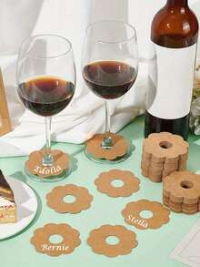 1/100pcs Brown And White Wine Glass Labels Flower Shaped Drink Markers, Suitable For Birthday Party Decoration, Wine Glass Labels, Wedding, Holiday Table Decoration - Multicolor - View 1