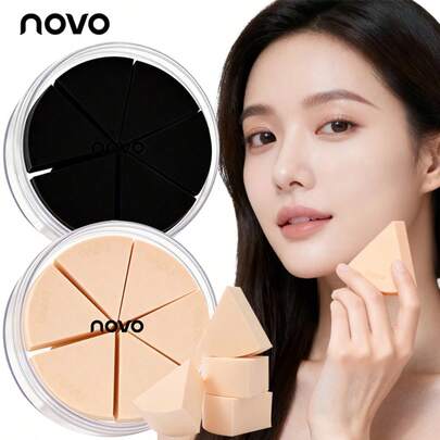 NOVO 6个装三角化妆海绵，带盒，柔软无乳胶化妆海绵楔形垫，美妆工具，适用于粉底液、遮瑕膏、修容、散粉定妆及日常使用。