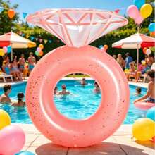 1pc Foldable Diamond Ring Shaped Inflatable Float, Multi-Style Options, Portable With Quick Inflate Valve, Glitter Water Hammock For Pool, Beach, Vacation, Lightweight Design, Pool Inflatable, Beach Essentials, Pool Float - Pink - View 6