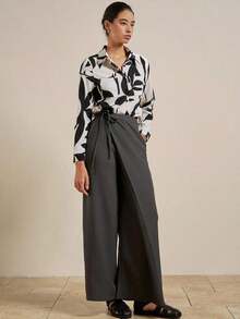 Blusa blanca casual con cuello y bolsillo, de manga larga ajustada para mujeres - Albaricoque 2 - Ver 4
