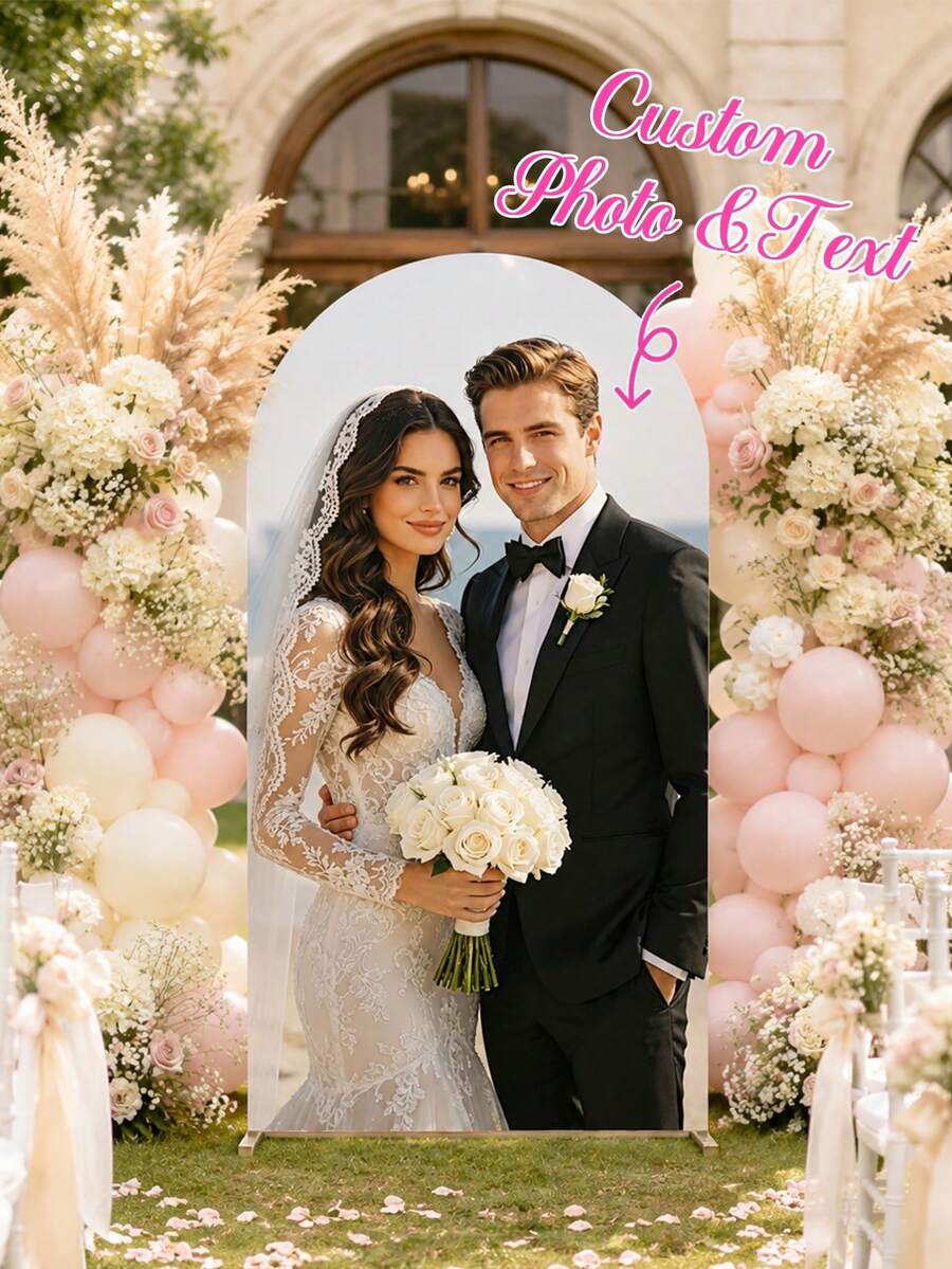 Personalized Photo And Text Arch Frame Decor, Custom Background For Weddings And Birthdays, Double-Sided Elastic Slipcover For DIY Arch Wall Panels, Stretchable Wrinkle-Free Polyester Fabric, Chiara Arch Backdrop - Multicolor - View 1