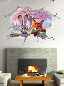 Disney English Description:This Zootopia Themed Wall Decal Adopts Creative Broken‑Wall 3D Visual Design, Creating An Immersive Visual Effect That Characters Seem To Break Through The Wall Surface, Bringing Distinctive Decorative Style To Your Interior Space - Wall Sticker - View 4