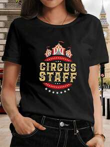 Camiseta de mujer100% Cotton Carpas de circo rojas y blancas con estrellas que evocan la diversión de los espectáculos clásicos y el espíritu festivo en una camiseta para mujer 100% algodónCómoda y ligera - Negro - Ver 7