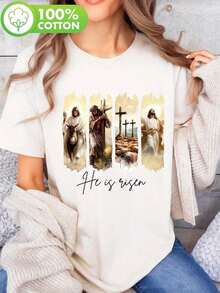 Camiseta de mujerCamiseta cristiana "Él ha resucitado" para mujer, 100 % algodón. Cuello redondo y manga corta con estampado de una tumba vacía y una cruz, con cuatro mujeres bíblicas (María Magdalena, Juana, María) y un diseño de Jesús. Prenda informal 100 % para la iglesia, ideal para Pascua, primavera y San Valentín. Camiseta informal. K-Pop. Ropa de hogar para mujer. Cómoda y ligera - Blanco - Ver 12